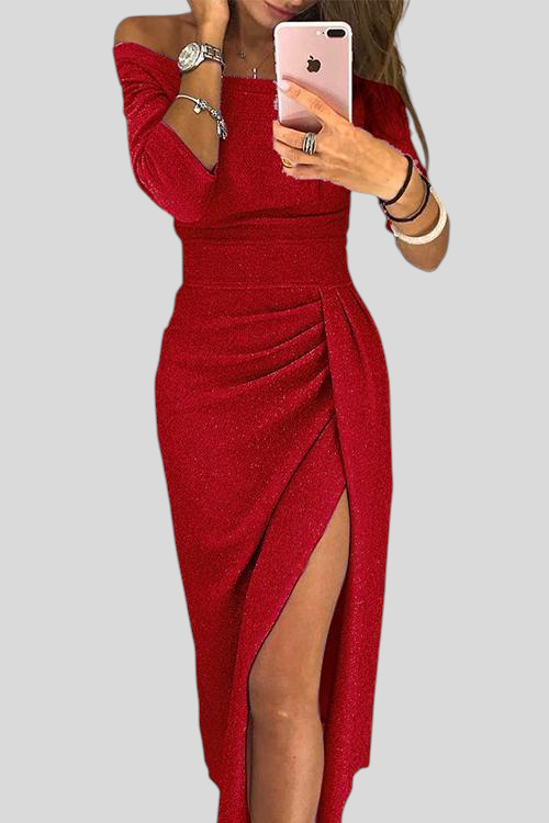 Adelai - Skulderfri Midikjole Med Slids