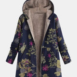 Aurora | Marineblå Have Blomster Plush Frakke