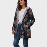 Aurora | Marineblå Have Blomster Plush Frakke