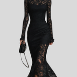 Veronika – Sort Maxikjole Med Blonder