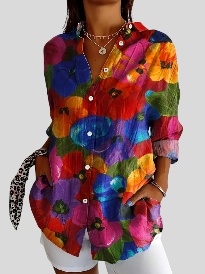Rina – Bluse Med Farverigt Mønster