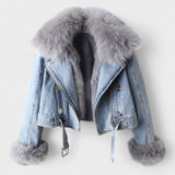 Margaux™ | Denimjakke med Faux Pelsfor